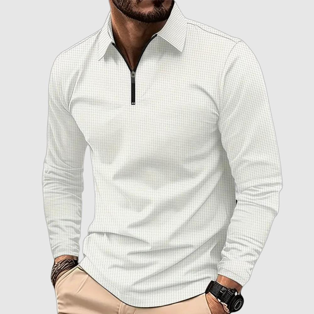 Stylish men's polo t-shirt with long sleeves and zipper decoration