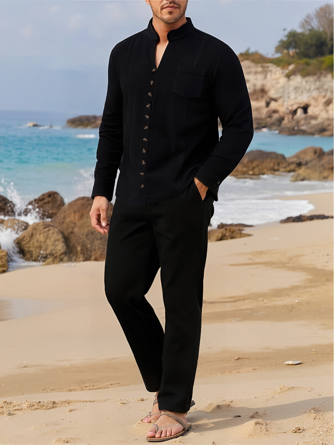 Casual vintage cotton linen suit for men