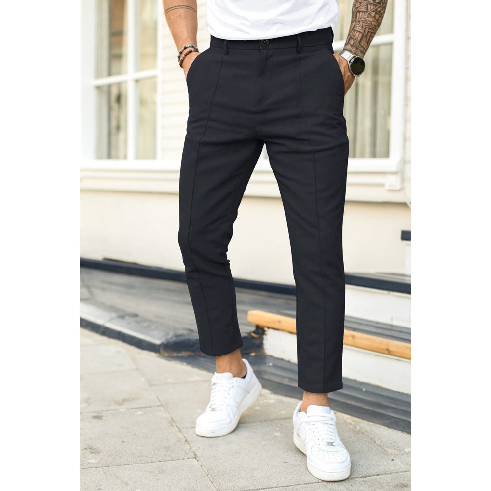 Men's double-fold solid casual trousers