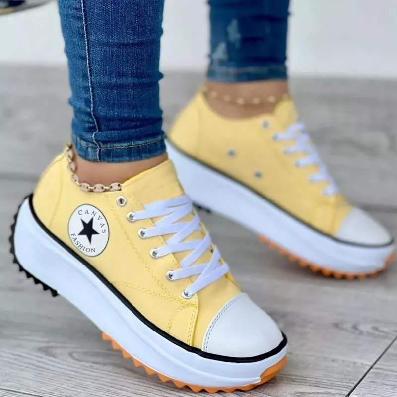 Women’s Platform Sneakers - Canvas - Lace-Up - Chunky Sole - Casual Fashion Wear