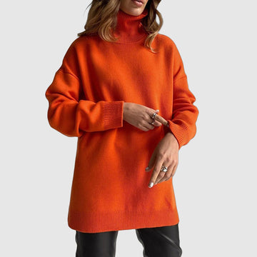 Women's Turtleneck Sweater - Oversized Knit - Long Sleeve - Ribbed Cuffs & Hem