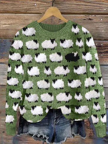 Women's playful sheep print sweater