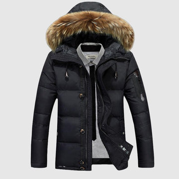 Men's Winter Parka with Fur-Trimmed Hood - Warm Insulated Jacket for Cold Weather