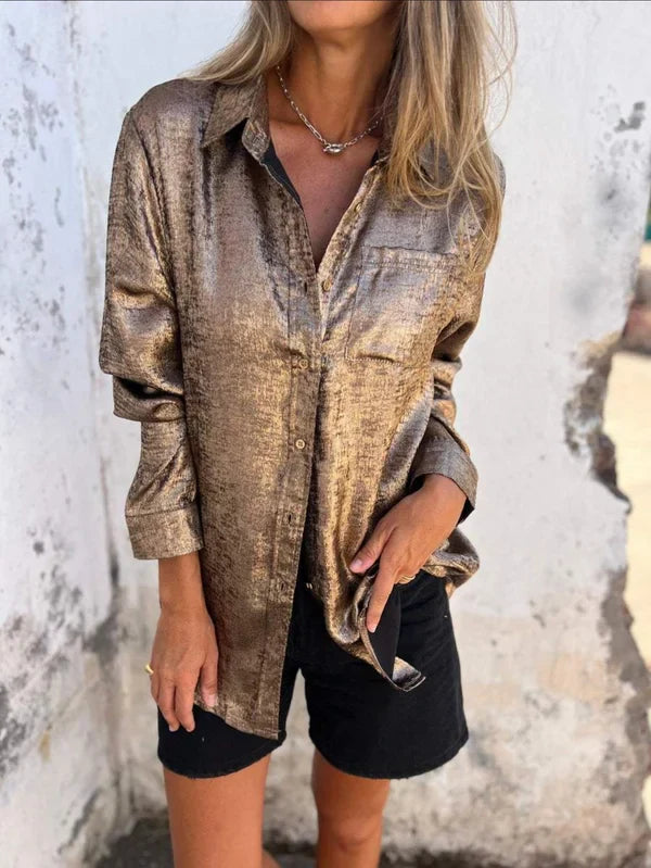 Women's metallic button-down shirt