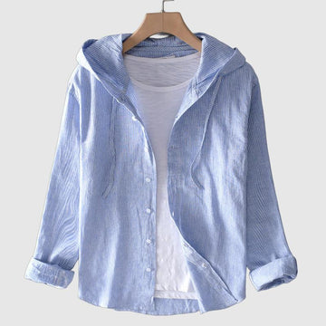 Women's striped button-up hooded shirt