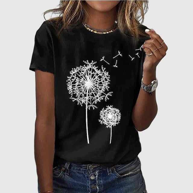 Women's dandelion graphic tee for casual comfort