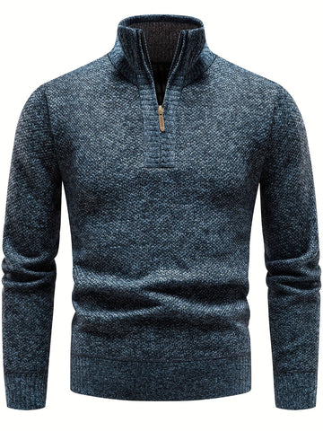 Men's textured knit pullover with zip neck for cozy style