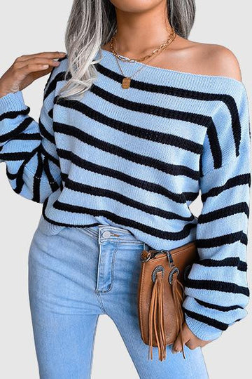 Zelena - casual striped long-sleeved off-shoulder tops