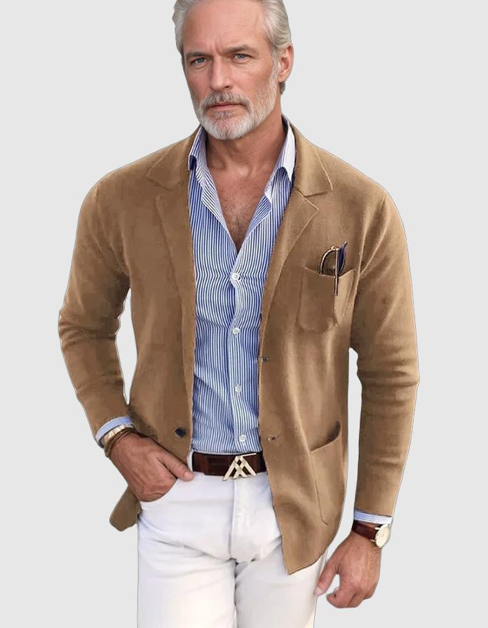 Men's casual blue knit blazer