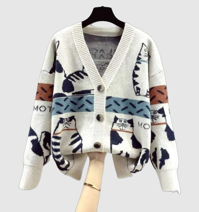 Fashionable long-sleeved women’s cardigan with jacquard design and button details