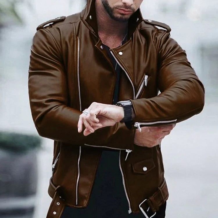 Men's biker leather jacket for bold, edgy style