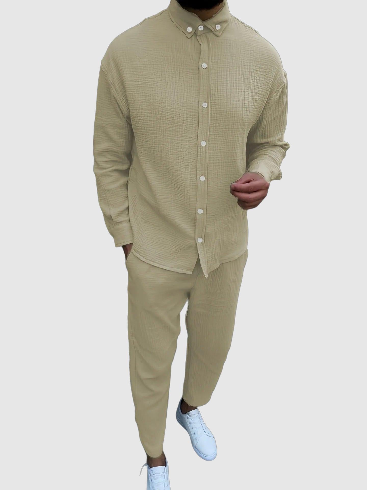 Men's autumn casual long sleeve shirt and pants set