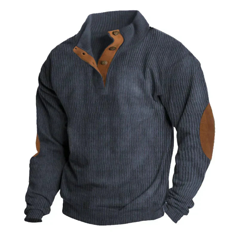 Men's Sweater with Suede Elbow Patches - Warm Knitted Pullover, Classic Casual Style