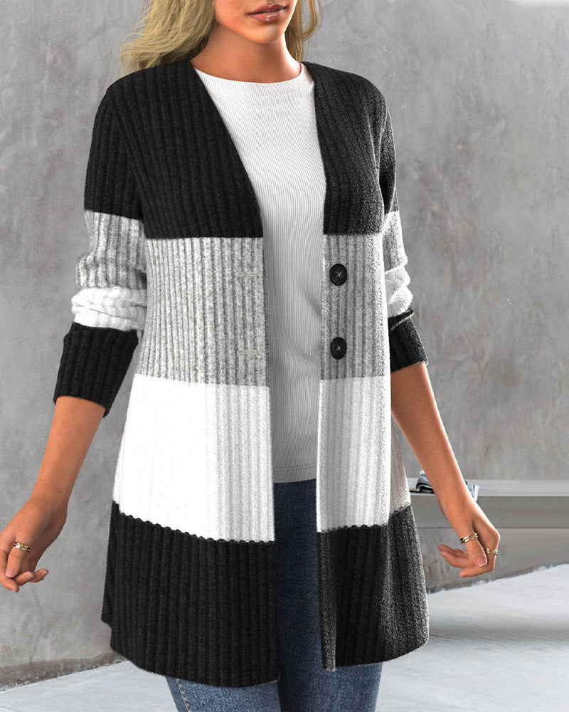 Women's striped buttoned cardigan