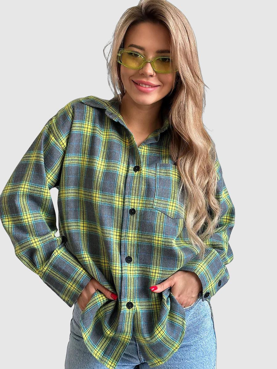 Women's plaid button-down shirt for casual cool