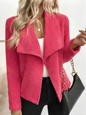 Women's pink textured waterfall blazer for cozy chic