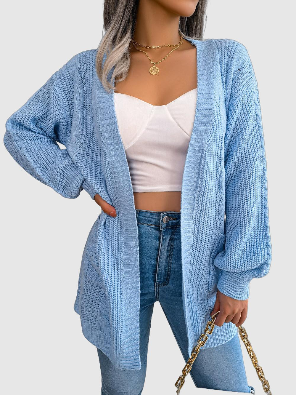 Casual twisted lantern sleeve cardigan for autumn and winter