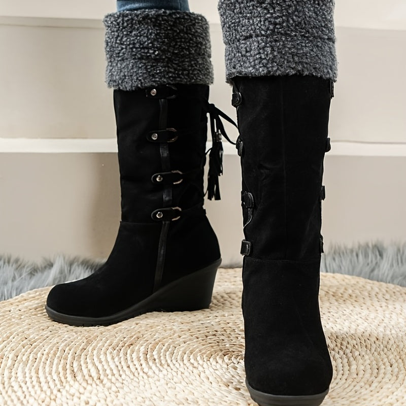 Elegant knee high winter boots for women with thick sole