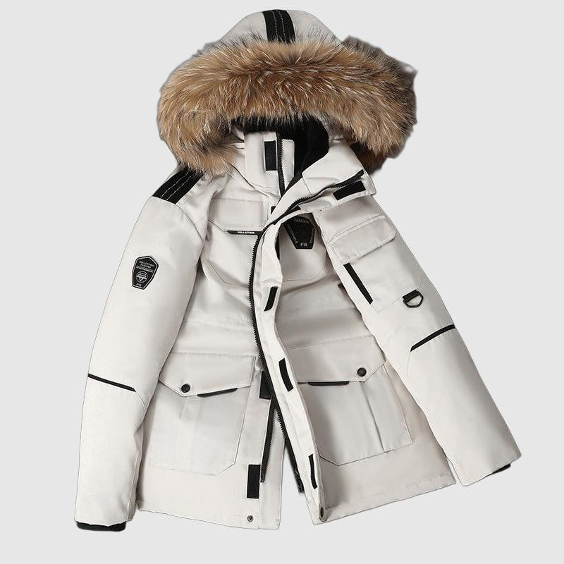 Faux fur hooded winter parka for men