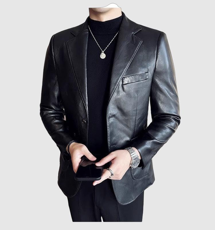 Men's classic black leather blazer