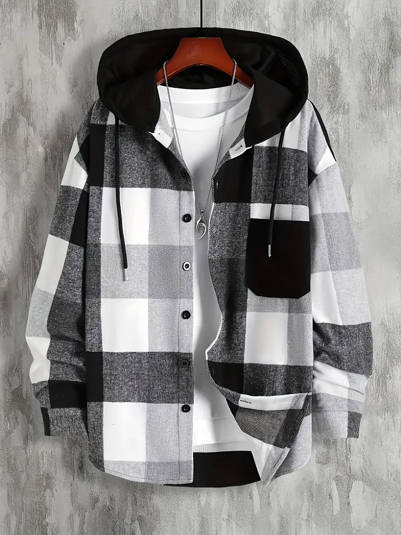 Men's checkered flannel shirt with hoodie