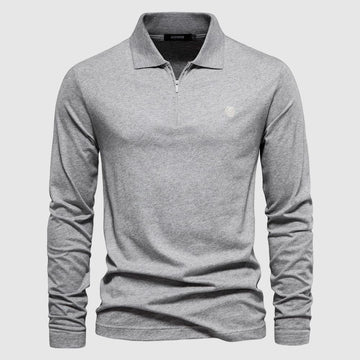 Men’s Long-Sleeve Polo Shirt - Soft Knit Cotton - Zip Collar - Casual Wear