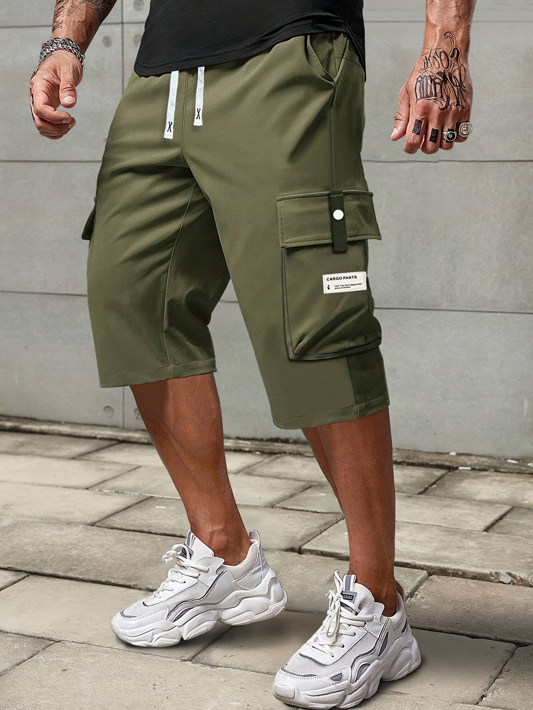 Waist drawstring large pocket workwear pants for men