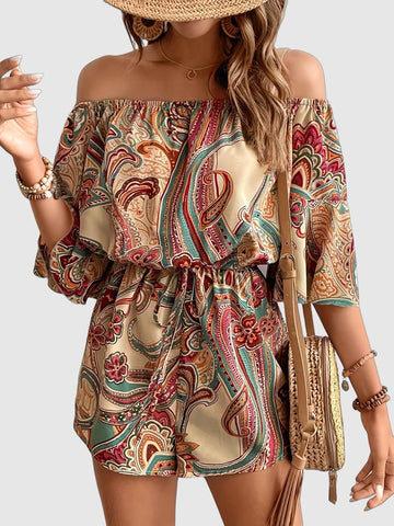 Boho off shoulder tribal print jumpsuit for women