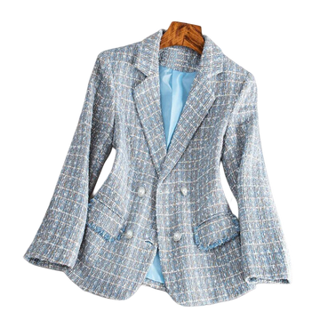 Women's Tailored Plaid Blazer Jacket - Checkered Pattern