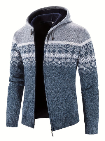 Men's casual hooded knit cardigan