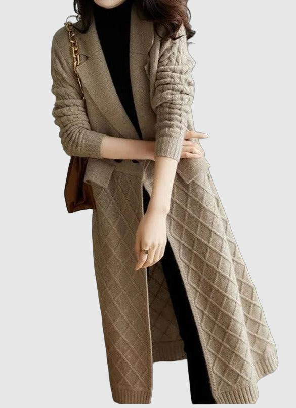 Women's cardigan coat with cable-knit sleeves