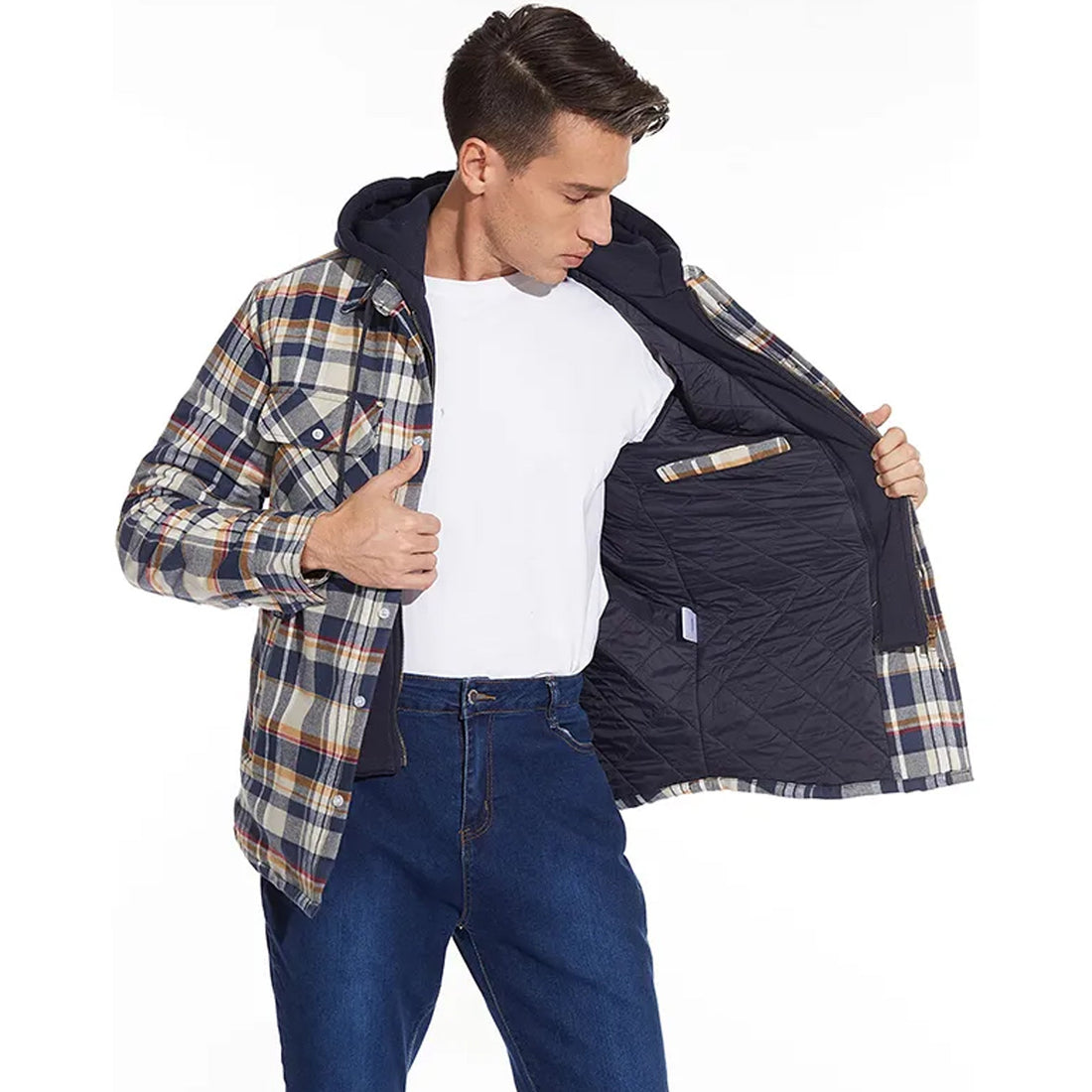 Braedon - plaid long sleeve hooded jacket