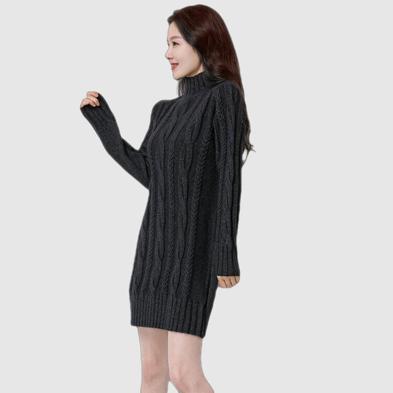 Women autumn/winter high collar loose knit sweater dress