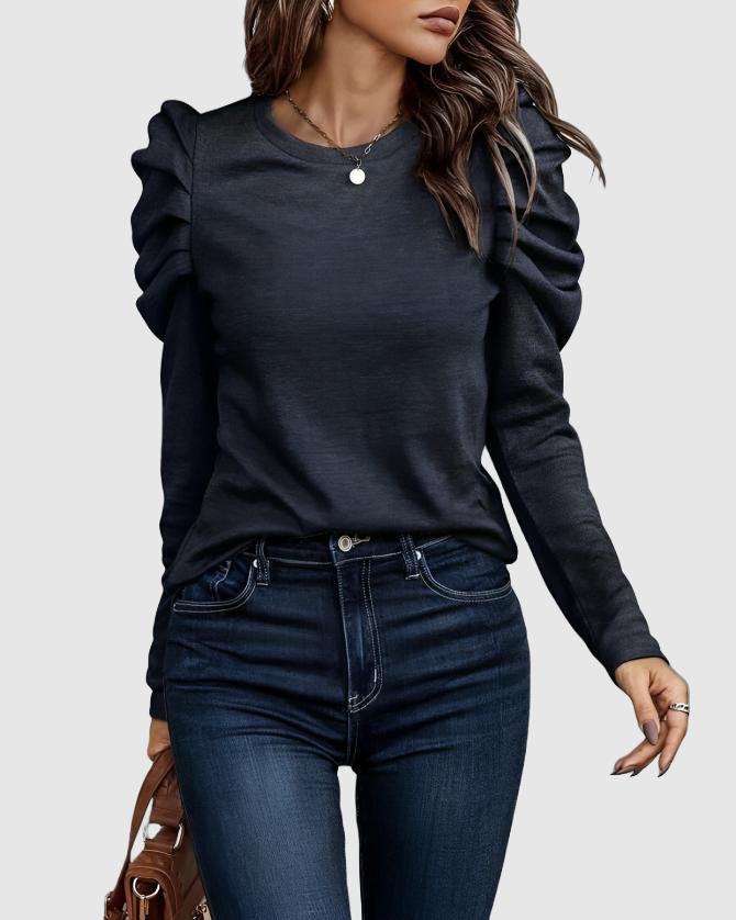 Women's fashionable pullover with voluminous sleeves