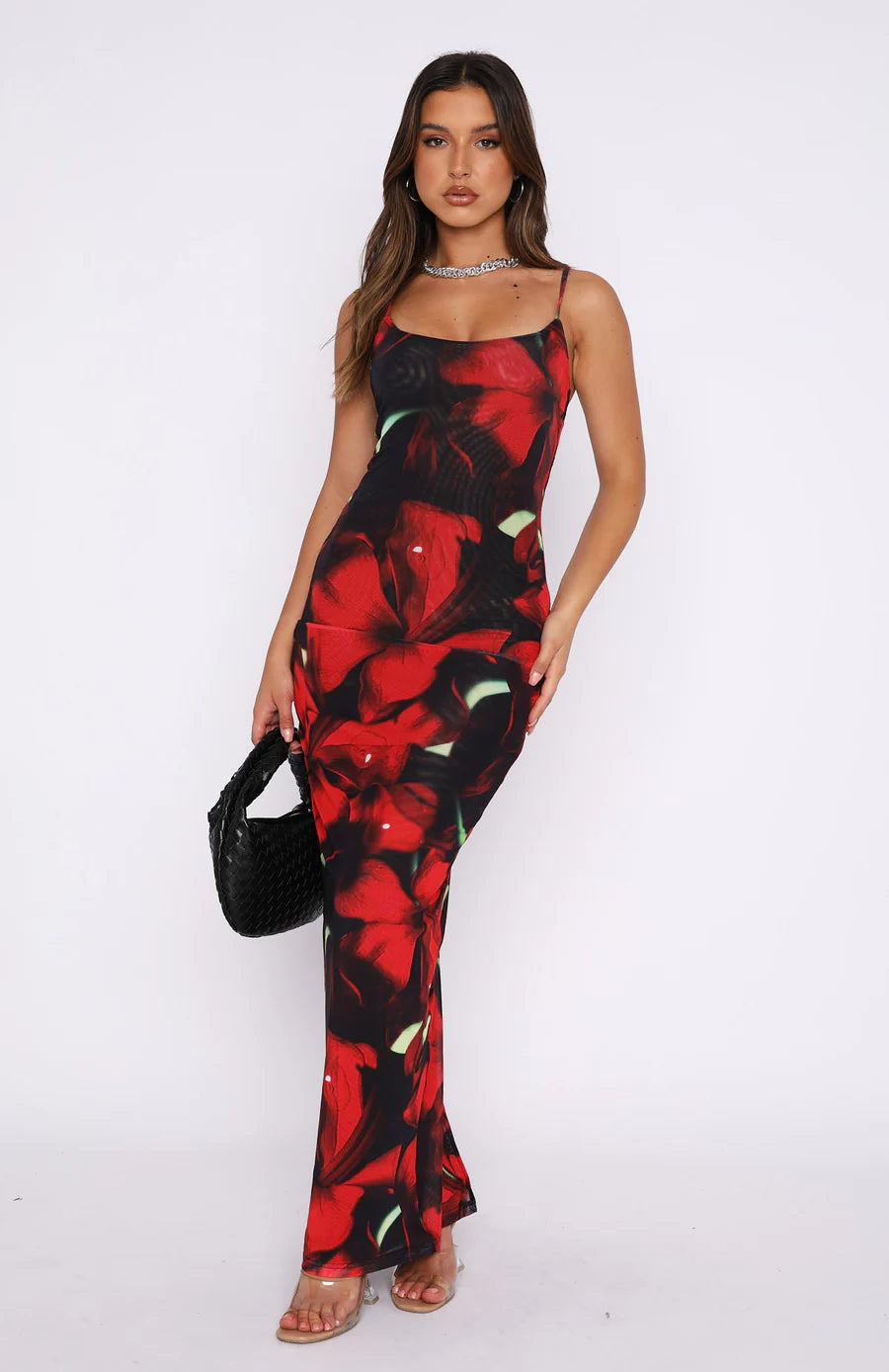 Women’s Maxi Dress – Slim Fit – Spaghetti Straps – Floral Print – Lightweight Fabric