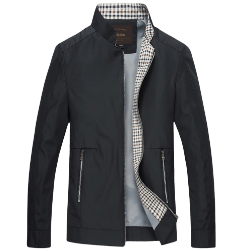 Men's stand-up collar jacket with plaid lining