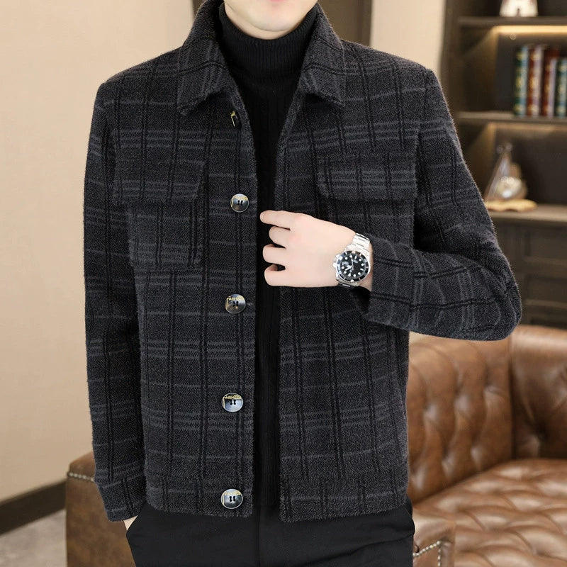 Men's Plaid Jacket – Winter Warm, Fur-Lined, Button-Up Coat