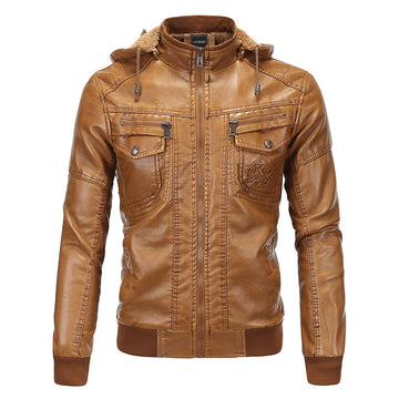 Men's faux leather hooded jacket