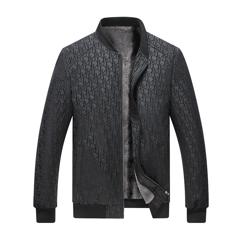 Textured faux leather bomber jacket for men