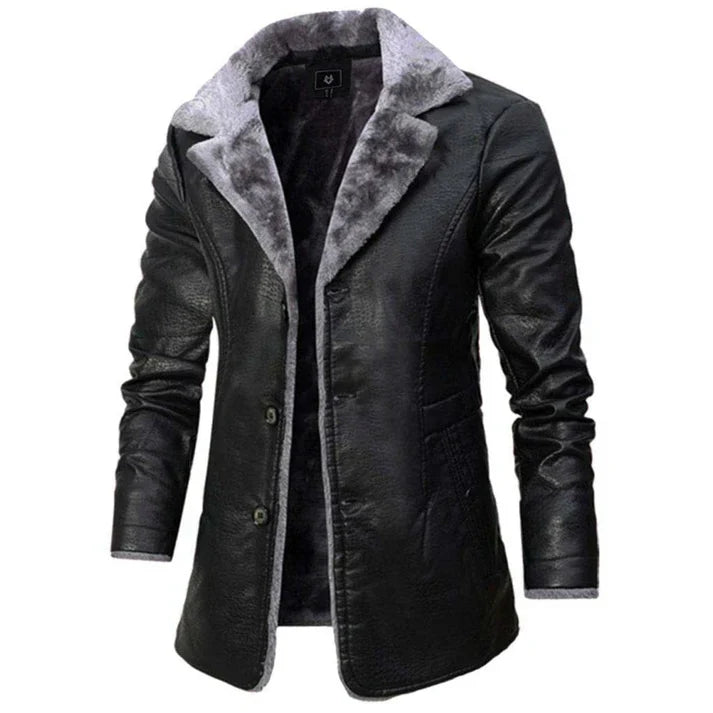 Men's faux leather coat with plush lining