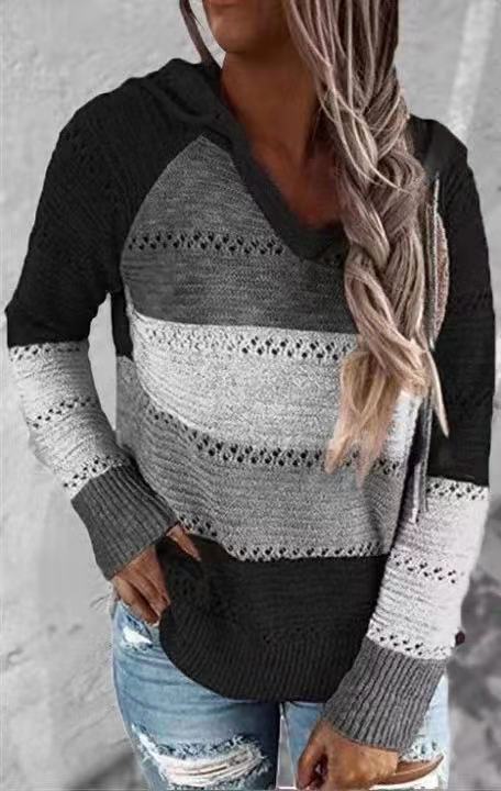 Women's casual striped knit hoodie for cozy comfort