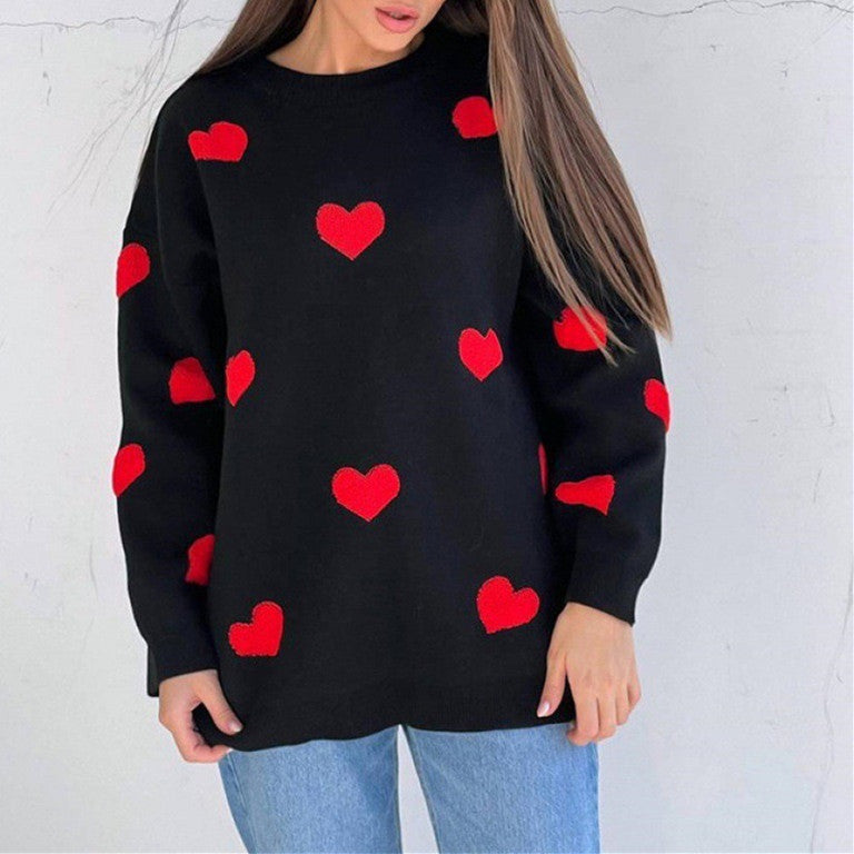 Women's heart print oversized sweater