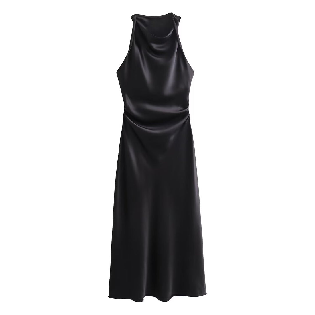 Elegant Women's Dress - Round Neck - Sleeveless - Satin Texture - Evening Wear