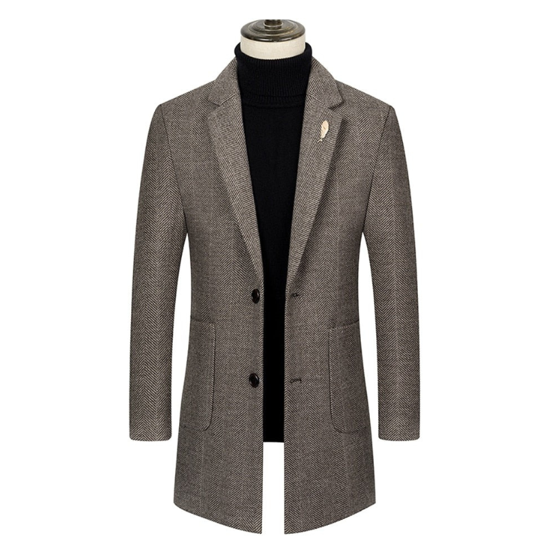 Men’s Blazer - Herringbone Pattern Wool-Blend - Tailored Fit - Notched Lapel Two-Button