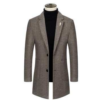 Men’s Blazer - Herringbone Pattern Wool-Blend - Tailored Fit - Notched Lapel Two-Button