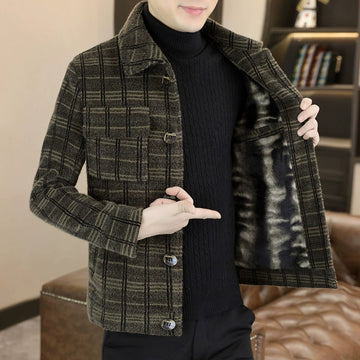 Men's Plaid Jacket – Winter Warm, Fur-Lined, Button-Up Coat