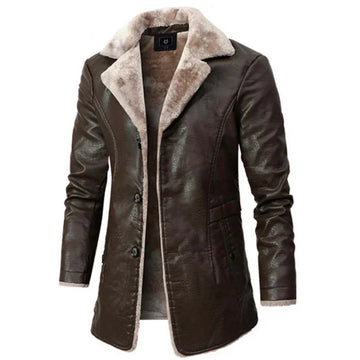 Men's faux leather coat with plush lining