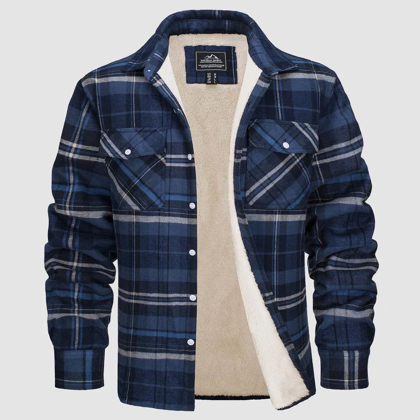 Men's plaid sherpa-lined jacket for cold-weather comfort