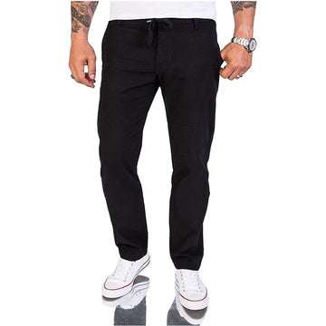 Men's straight trousers with drawstring elastic waistband