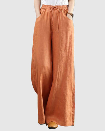 Women's Wide-Leg Pants - Elastic Waist - Lightweight Breathable Fabric - Drawstring